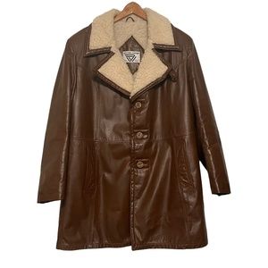 Victoria Leather Vintage 70s 80s Leather Winter Coat Shearling Lined Size 40 (M)